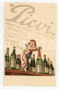 1925ca CANELLI Spumanti e vermouth PICUI - Illustrazione di Aldo MAZZA Cartolina  Cartolina postale d'epoca, non viaggiata.CONDIZIONI: GFORMATO: FP    originale e autentica 1