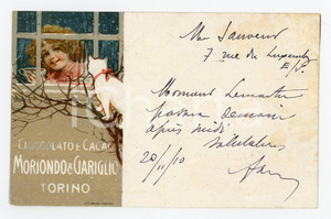 1910 TORINO Cioccolato e Cacao MORIONDO & GARIGLIO - Cartolina ILLUSTRATA FP VG Cartolina postale illustrata, pubblicitaria.CONDIZIONI: FAIR (lievi macchie)FORMATO: FP    originale e autentica 1