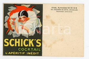 1910 ca BRUXELLES SCHICK'S Cocktail - L'apéritif inédit - Carte postale vintage Cartolina postale pubblicitaria, illustrata, realizzata per la ditta Alphonse Schick.Non viaggiata.CONDIZIONI: FAIR (fioriture)FORMATO: FP    originale e autentica 1