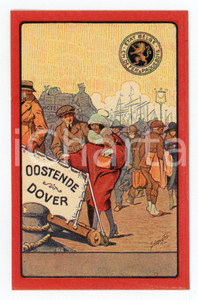 1910ca CHEMIN DE FER DE L'ÉTAT BELGE Ferry OOSTENDE - DOVER Illustrated postcard  Cartolina postale d'epoca, non viaggiata.CONDIZIONI: FAIRFORMATO: FP    originale e autentica 1