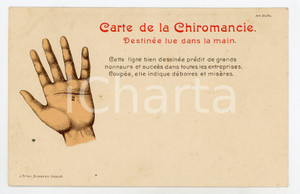 1900 ca BELGIQUE Carte de la CHIROMANCIE - Ligne 2 destinée - Carte postale  Cartolina postale d'epoca, non viaggiata.EDITORE: J. Brien - BruxellesCONDIZIONI: G (minimi difetti al lato sinistro)FORMATO: FP    originale e autentica 1