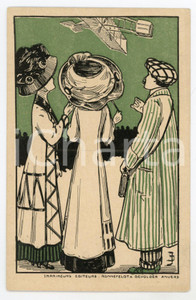 1910 ca BELGIUM People looking an airplane - Illustrated postcard RUNNEFELDT  Cartolina postale d'epoca, non viaggiata.CONDIZIONI: F (piccola piegatura angolare)FORMATO: FPEDITORE: Runnefeldt &amp; Devolder, Anvers    originale e autentica 1