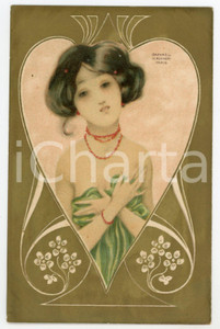 1904 ART NOUVEAU Raphael KIRCHNER Lady - Rare embossed golden postcard  Rara cartolina postale d'epoca, opera dell'artista e illustratore Raphael Kirchner, viaggiata.CONDIZIONI: GFORMATO: FP    originale e autentica 1