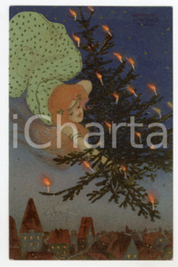 1900 ca ART NOUVEAU Raphael KIRCHNER Christmas tree angel (2) RARE postcard  Rara cartolina postale d'epoca, opera dell'artista e illustratore Raphael Kirchner, viaggiata.CONDIZIONI: GFORMATO: FP    originale e autentica 1