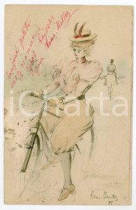 1900 FRANCE COSTUMES Cycliste femme - Ill. Henri BOUTET Carte postale FP VG  Cartolina postale d'epoca, viaggiata.CONDIZIONI: VERY POOR (esteso segno di bianchetto al verso)FORMATO: FP    originale e autentica 1
