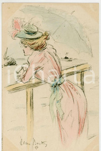 1900 ca FRANCE COSTUMES Femme regarde la mer - Ill. Henri BOUTET Carte postale  Cartolina postale d'epoca, non viaggiata.CONDIZIONI: FAIRFORMATO: FP    originale e autentica 1