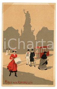 1910 ca PARIS Place de la République  - Carte postale illustrée CPA  Cartolina postale d'epoca, non viaggiata.CONDIZIONI: FAIR (lievi aloni angolari)FORMATO: FP    originale e autentica 1