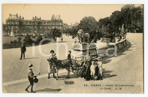 1910 ca PARIS - Jardin du Luxembourg - Le Sénat - Cartolina ANIMATA calesse Cartolina postale, originale d'epoca, non viaggiata.Messaggio al verso, scritto nel 1918. GOOD/buono  Formato: 14x9 cm originale e autentica 1