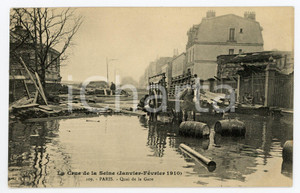 1910 CRUE DE LA SEINE - PARIS - Quai de la Gare - CPA ANIMEE  Cartolina postale d'epoca, non viaggiata. FAIR/discreto piccole piegature angolari Formato: 14x9 cm originale e autentica 1