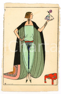1920 ca ART DECO Lady with rose ILLUSTRATED Postcard 9x14 cm  Cartolina postale, non viaggiata. FAIR/discreto Lievi smussature agli angoli Formato: FP originale e autentica 1