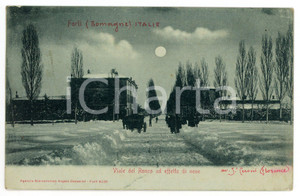 1905 ca FORLÌ (EMILIA ROMAGNA) Viale del Ronco ad effetto di neve - Cartolina  Cartolina postale d'epoca, viaggiata.CONDIZIONI: F (piegatura all'angolo inferiore sinistro)FORMATO: FP    originale e autentica 1