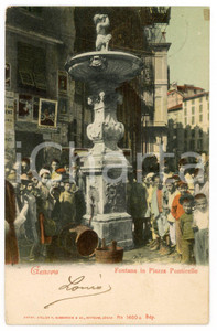 1908 GENOVA Fontana in Piazza Ponticello - Cartolina postale ANIMATA bambini  Cartolina postale d'epoca, viaggiata.CONDIZIONI: G (minima abrasione all'angolo inferiore sinistro)FORMATO: FP    originale e autentica 1
