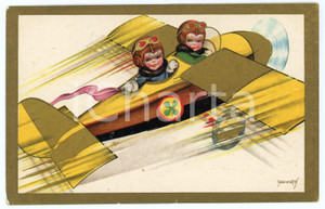 1937 CHILDREN Illustration by EMMEPÌ Children aviators - Postcard FP VG Cartolina postale d'epoca, viaggiata.CONDIZIONI: FAIR (lieve piegatura all'angolo inferiore sinistro)FORMATO: FP    originale e autentica 1