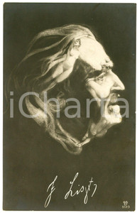 1920ca EROTICA - TÊTE TROMPEUSES  Franz LISZT Metamorphic postcard FP NV  Cartolina postale d'epoca, non viaggiata ma con nota manoscritta al verso e timbro Soir&eacute;e S.R.EDITORE: GG Co. 5123CONDIZIONI: FAIRFORMATO: FP    originale e autentica 1