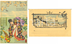 1900 ca JAPON NIPPON Fleur-de-Lotus poursuit l'amour - Carte postale  Cartolina postale d'epoca, non viaggiata, con pregevole illustrazione al verso.CONDIZIONI: GFORMATO: FP    originale e autentica 1