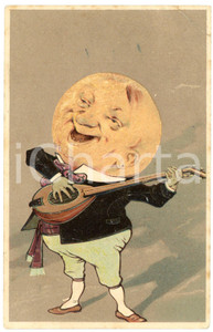 1910 ca MOON - LUNE - Musician moon - Embossed French postcard  Cartolina postale d'epoca, a rilievo, non viaggiata.CONDIZIONI: F (minime macchie di inchiostro; piegatura angolare)FORMATO: FP    originale e autentica 1