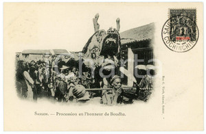 1903 SAIGON VIETNAM Procession en l'honneur de Boudha *Carte postale COCHINCHINE  Cartolina postale d'epoca, con bollo e timbro.CONDIZIONI: G FORMATO: FPEDITORE: Mme G. Wirth - Saigon    originale e autentica 1