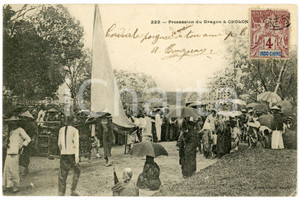 1910 ca HO CHI MINH / CHOLON (VIETNAM) Procession du Dragon - Postcard  Cartolina postale d'epoca, viaggiata.CONDIZIONI: G FORMATO: FPEDITORE: Plant&eacute; - Saigon    originale e autentica 1