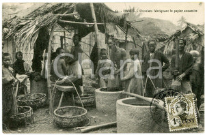 1910 ca HANOI (VIETNAM) Ouvriers fabriquant le papier annamite ANIMATED Postcard  Cartolina postale d'epoca, viaggiata nel 1924.CONDIZIONI: GFORMATO: FP    originale e autentica 1