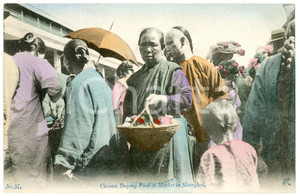 1910 ca SHANGHAI (CHINA) Chinese buying food at market - Chromo postcard Cartolina postale d'epoca, non viaggiata.CONDIZIONI: GFORMATO: FP    originale e autentica 1
