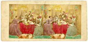 1900 ca PARIS FRANCE Atelier of a milliner - Hand Coloured Antique Stereoview Fotografia stereoscopica d'epoca, su cartoncino rigido.FORMATO: 18x9 cmCONDIZIONI: G (lieve smussatura angolare)    originale e autentica 1