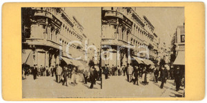 1910 ca LIEGE (BELGIQUE) Rue Pont d'Avroy - ANIMATED old stereoview Fotografia stereoscopica d'epoca, su cartoncino rigido.FORMATO: 18x9 cmCONDIZIONI: G    originale e autentica 1