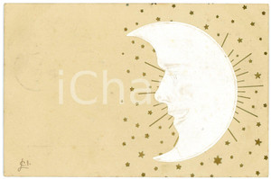1901 MOON and shining gold stars - Embossed vintage postcard  Cartolina postale d'epoca, viaggiata.CONDIZIONI: G FORMATO: FP    originale e autentica 1