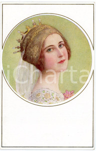 1917 Artist M. MUNK - Lady with crown *Postcard M. M. VIENNE 915  Cartolina postale d'epoca, scritta ma non viaggiata. GOOD/buono  Formato: 9x14 cm originale e autentica 1