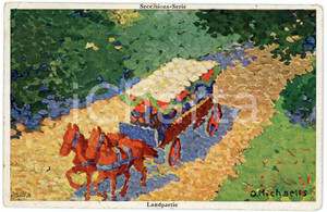 1910 ca Artist Oscar MICHAELIS - Landpartie - TUCK'S SECESSION Postcard  Cartolina postale d'epoca, non viaggiata. POOR/danneggiato piegatura angolare; abrasioni e macchie al verso Formato: 9x14 cm originale e autentica 1