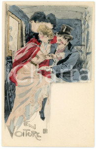 1900 ca FRANCE Artist Georges CONRAD - En voiture - ILLUSTRATED postcard Cartolina postale d'epoca, illustrata, non viaggiata. GOOD/buono  Formato: 9x14 cm originale e autentica 1