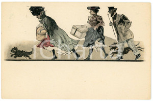 1900 ca FRANCE Artist Georges CONRAD - People marching  - ILLUSTRATED postcard Cartolina postale d'epoca, illustrata, non viaggiata.CONDIZIONI: GFORMATO: FP    originale e autentica 1