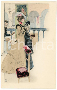 1900 ca FRANCE Artist Georges CONRAD - Amoureux à l'église *ILLUSTRATED postcard Cartolina postale d'epoca, illustrata, non viaggiata.CONDIZIONI: GFORMATO: FP    originale e autentica 1