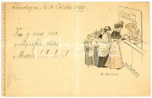 1899 Artiste Henry DETOUCHE - Cupidon distribue la poste - DAMAGED postcard Cartolina postale d'epoca, illustrata, viaggiata.CONDIZIONI: VERY POOR (profonda piegatura in quattro parti, con scoloritura)FORMATO: FP    originale e autentica 1