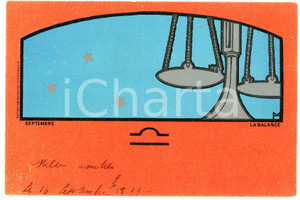1899 Artiste Henri MEUNIER Série "Le signes du Zodiaque" - Balance - Postcard  Cartolina postale d'epoca, illustrata, viaggiata.CONDIZIONI: GFORMATO: FP    originale e autentica 1