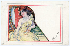 1901 ART NOUVEAU Lady with her mirror  - Old postcard  Cartolina postale d'epoca, viaggiata.CONDIZIONI: POOR (piegature al lato destro e minimo strappo)FORMATO: FP    originale e autentica 1