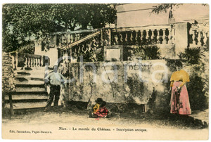 Cartolina originale da collezione 1910 ca NICE FRANCE La montÃ©e du ChÃ¢teau Inscription antique Chromo postcard 1