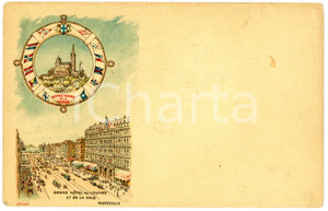 1900 ca MARSEILLE Grand Hotel du Louvre et de la Paix - Notre Dame de la Garde  Cartolina postale d'epoca, non viaggiata.CONDIZIONI: FAIR (bruniture diffuse e piccole macchie)FORMATO: FP    originale e autentica 1