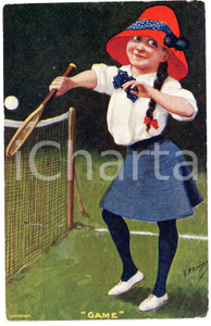 1910 Artist E.P. KINSELLA Girl playing tennis - Game ILLUSTRATED Postcard FP VG  Cartolina postale d'epoca, viaggiata. FAIR/discreto Lievi smussature agli angoli Formato: FP originale e autentica 1
