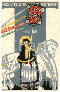1908 MUNCHEN (GERMANY) Ausstellung - Ill. Fritz KLEE - Postcard  Cartolina postale d'epoca, viaggiata. FAIR/discreto lievi fioriture Formato: 9x14 cm originale e autentica 1