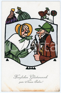 1910 NEUEN JAHRE - NEW YEAR'S EVE Old man and woman ILLUSTRATED Postcard FP NV  Cartolina postale d'epoca, non viaggiata. FAIR/discreto Alone al margine inferiore Formato: FP originale e autentica 1