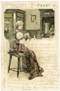 1902 OPERA "Faust" "Je voudrais bien savoir" - Embossed postcard n. 2  Cartolina postale d'epoca, a rilievo, viaggiata. FAIR/discreto piccola piegatura angolare Formato: 9x14 cm originale e autentica 1