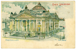 1901 BRUXELLES La Bourse - Carte postale lumineuse FP VG  Cartolina postale d'epoca, viaggiata.CONDIZIONI: FAIRFORMATO: FP    originale e autentica 1