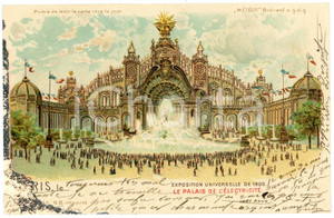 1908 PARIS - EXPOSITION DE 1900 Palais de l'élecritité - Carte postale lumineuse FP VG  Cartolina postale d'epoca, viaggiata.EDITORE: M&eacute;t&eacute;or CONDIZIONI: VERY POOR (macchia ed estesa abrasione al margine sinistro)FORMATO: FP    originale e autentica 1
