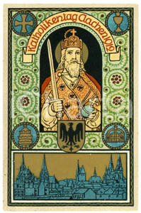 1912 AACHEN - DEUTSCHLAND Katholikentag - ILLUSTRATED Postcard FP VG  Cartolina d'epoca, viaggiata ma con affrancatura rimossa. POOR/danneggiato Smussature agli angoli, abrasione all'angolo inferiore sinistro. Formato: FP originale e autentica 1