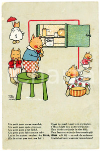 1940 ca Artist Mabel Lucie ATTWELL Un petit porc va au marché - Postcard FP NV  Cartolina postale d'epoca, non viaggiata ma con nota manoscritta al verso. POOR/danneggiato Lievi smussature agli angoli, profonda piegatura all'angolo superiore sinistro, sbrecciature Formato: FP originale e autentica 1