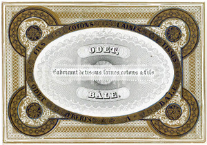 1900 ca BASEL - BALE Fabricant de tissus, laines ODET Biglietto illustrato Biglietto pubblicitario d'epoca.   FAIR/discreto Lievi smussature agli angoli, bruniture al verso Formato: FP originale e autentica 1