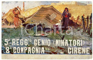 1916 WW1 - 5° Reggimento Genio Minatori - 8^ Compagnia bis Cirene - Cartolina FP  Cartolina postale d'epoca, viaggiata.Illustrazione di Achille Parachini.CONDIZIONI: FAIR (piegature agli angoli)FORMATO: FP    originale e autentica 1