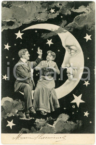 1922 LOVERS Couple on the moon ILLUSTRATED Postcard FP VG (2)  Cartolina postale d'epoca, viaggiata.CONDIZIONI: POOR (piegatura all'angolo superiore sinistro, smussature agli angoli))FORMATO: FP    originale e autentica 1