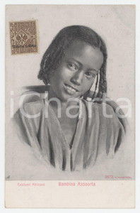 1900 ca ERITREA Bambina Assaorta - Costumi africani - Cartolina FP NV Cartolina postale d'epoca, non viaggiata.Con affrancatura "Colonia Eritrea" non annullata. FAIR/discreto Lievi smussature agli angoli Formato: FP originale e autentica 1