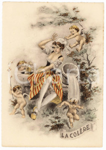 Cartolina originale da collezione 1940 ca Artist E. NAUDY RENAUDIN Les 7 PÃ©chÃ©s Capitaux  La colÃ¨re Postcard 1